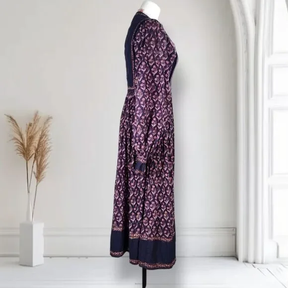 Vintage 70s Phool Indian Cotton Gauze Block Print Peasant Dress Size 4 Boho - Picture 2 of 16